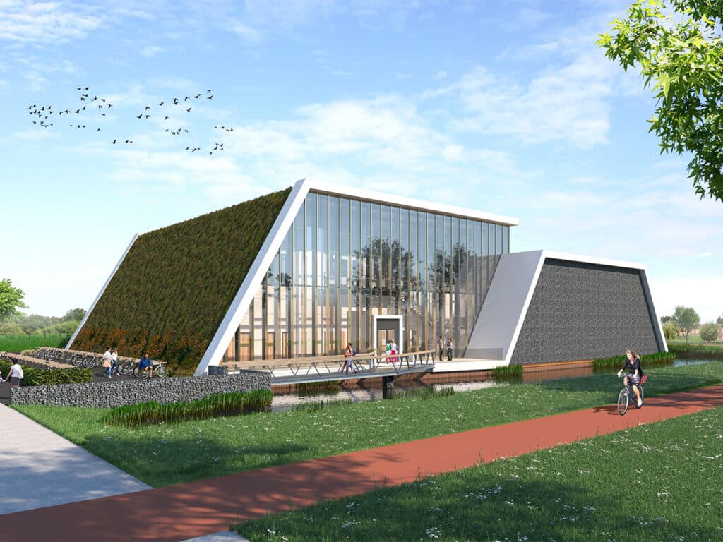 Sporten in een ‘open’ multifunctioneel complex  met een opvallende vormgeving
