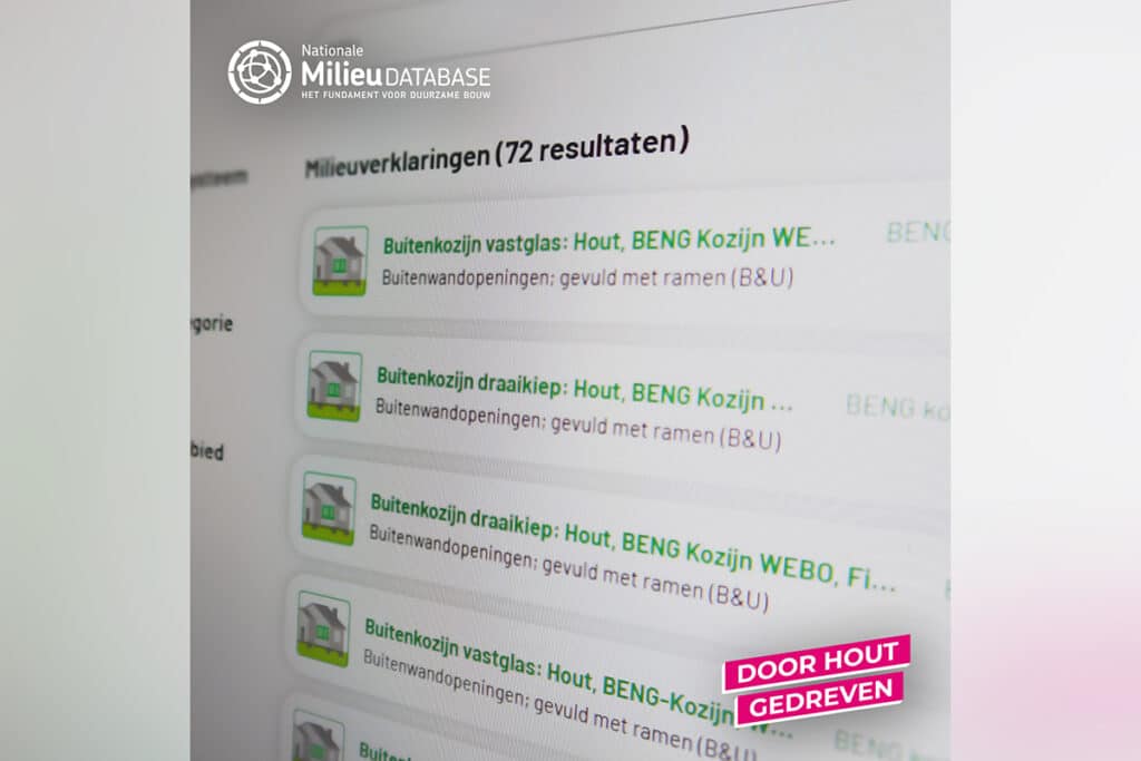 72 nieuwe categorie 1-kaarten voor houten kozijnen in de Nationale Milieudatabase 2